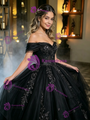 Black Tulle Off the Shoulder Appliques Quinceanera Dress