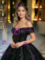 Black Tulle Off the Shoulder Appliques Quinceanera Dress