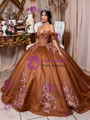 Brown Tulle Appliques Bow Quinceanera Dress