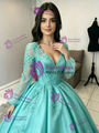 Long Sleeve Appliques V-neck Quinceanera Dress