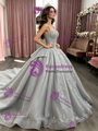 Gray Tulle Strap Appliques Quinceanera Dress
