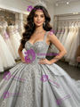 Gray Tulle Strap Appliques Quinceanera Dress