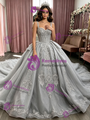 Gray Tulle Strap Appliques Quinceanera Dress