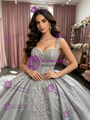 Gray Tulle Strap Appliques Quinceanera Dress