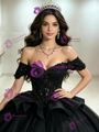 Black Tulle Off the Shoulder Appliques Quinceanera Dress