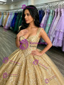 Gold Sequins Straps Appliques Quinceanera Dress