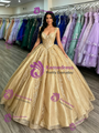 Gold Sequins Straps Appliques Quinceanera Dress