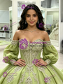 Green Long Sleeve Off the Shoulder Quinceanera Dress