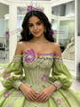 Green Long Sleeve Off the Shoulder Quinceanera Dress