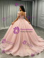 Pink Tulle Sequins Appliques Quinceanera Dress