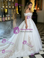 White Tulle Off the Shoulder Appliques Quinceanera Dress