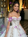 White Tulle Off the Shoulder Appliques Quinceanera Dress
