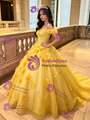 Yellow Tulle Off the Shoulder Flower Quinceanera Dress
