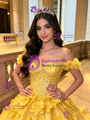 Yellow Tulle Off the Shoulder Flower Quinceanera Dress