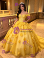 Yellow Tulle Off the Shoulder Flower Quinceanera Dress