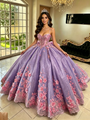 Purple Tulle Straps 3D Flower Quinceanera Dress