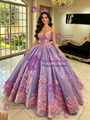 Purple Tulle Straps 3D Flower Quinceanera Dress