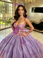 Purple Tulle Straps 3D Flower Quinceanera Dress