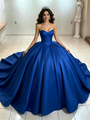 Blue Satin Strapless Quinceanera Dress