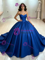 Blue Satin Strapless Quinceanera Dress