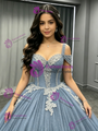 Blue Gray Tulle Sequins Straps Quinceanera Dress