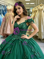 Green Tulle Off the Shoulder Appliques Quinceanera Dress