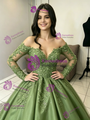 Green Long Sleeve Appliques Quinceanera Dress