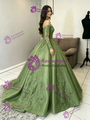 Green Long Sleeve Appliques Quinceanera Dress