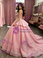 Pink Tulle Spaghetti Straps Appliques Quinceanera Dress