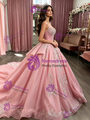 Pink Tulle Spaghetti Straps Appliques Quinceanera Dress