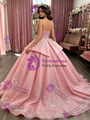 Pink Tulle Spaghetti Straps Appliques Quinceanera Dress
