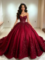 Burgundy Strapless Appliques Quinceanera Dress