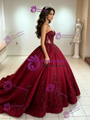 Burgundy Strapless Appliques Quinceanera Dress