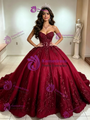 Burgundy Strapless Appliques Quinceanera Dress