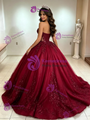 Burgundy Strapless Appliques Quinceanera Dress