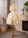 Champagne Satin Lace Straps Flower Homecoming Dress