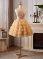 Champagne Tulle Sequins Beading Homecoming Dress