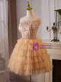 Champagne Tulle Sequins Beading Homecoming Dress