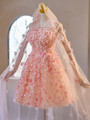 Pink Tulle Strapless Flower Homecoming Dress