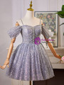 Blue Tulle Sequins Beading Homecoming Dress