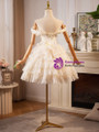 Champagne Lace Tiers Homecoming Dress