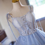 Blue Tulle Straps Lace Homecoming Dress