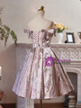 Pink Satin Embroidery Bow Homecoming Dress