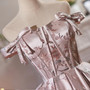 Pink Satin Embroidery Bow Homecoming Dress