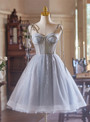 Gray Tulle Spaghetti Straps Homecoming Dress