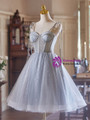 Gray Tulle Spaghetti Straps Homecoming Dress