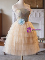 Champagne Tulle Tiers Strapless Homecoming Dress