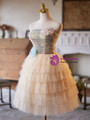 Champagne Tulle Tiers Strapless Homecoming Dress