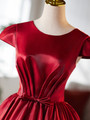 Red Satin Cap Sleeve Pleats Homecoming Dress