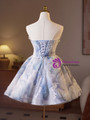 Blue Tulle Sequins Strapless Homecoming Dress